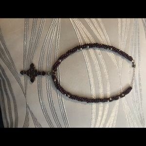 Vintage genuine garnet/sterling cross necklace